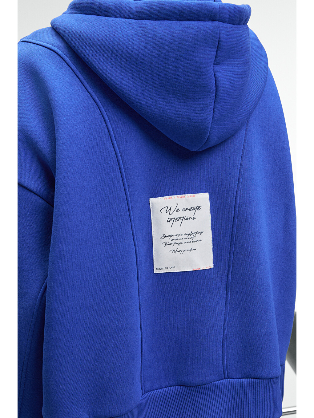 Vyselle Kadın Önü Kesikli Metal Fermuarlı Kapüşonlu Etiket Detaylı Oversize Mavi Sweatshirt-4
