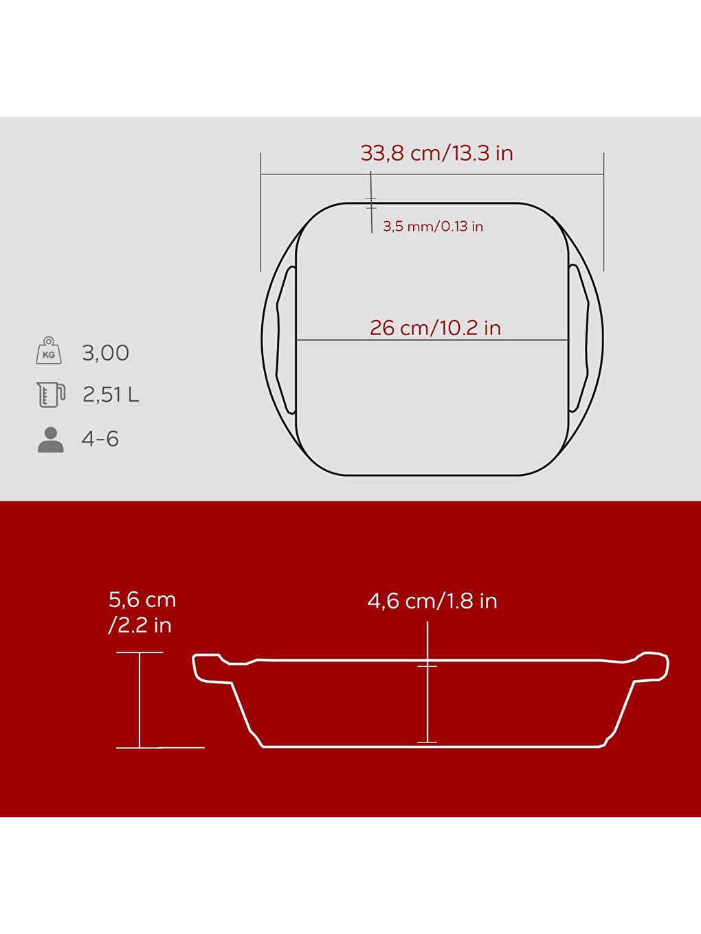 Bordo Kare Kızartma Tavası Döküm Demir Yekpare Çift Kulplu Ölçü 26x26cm.-4