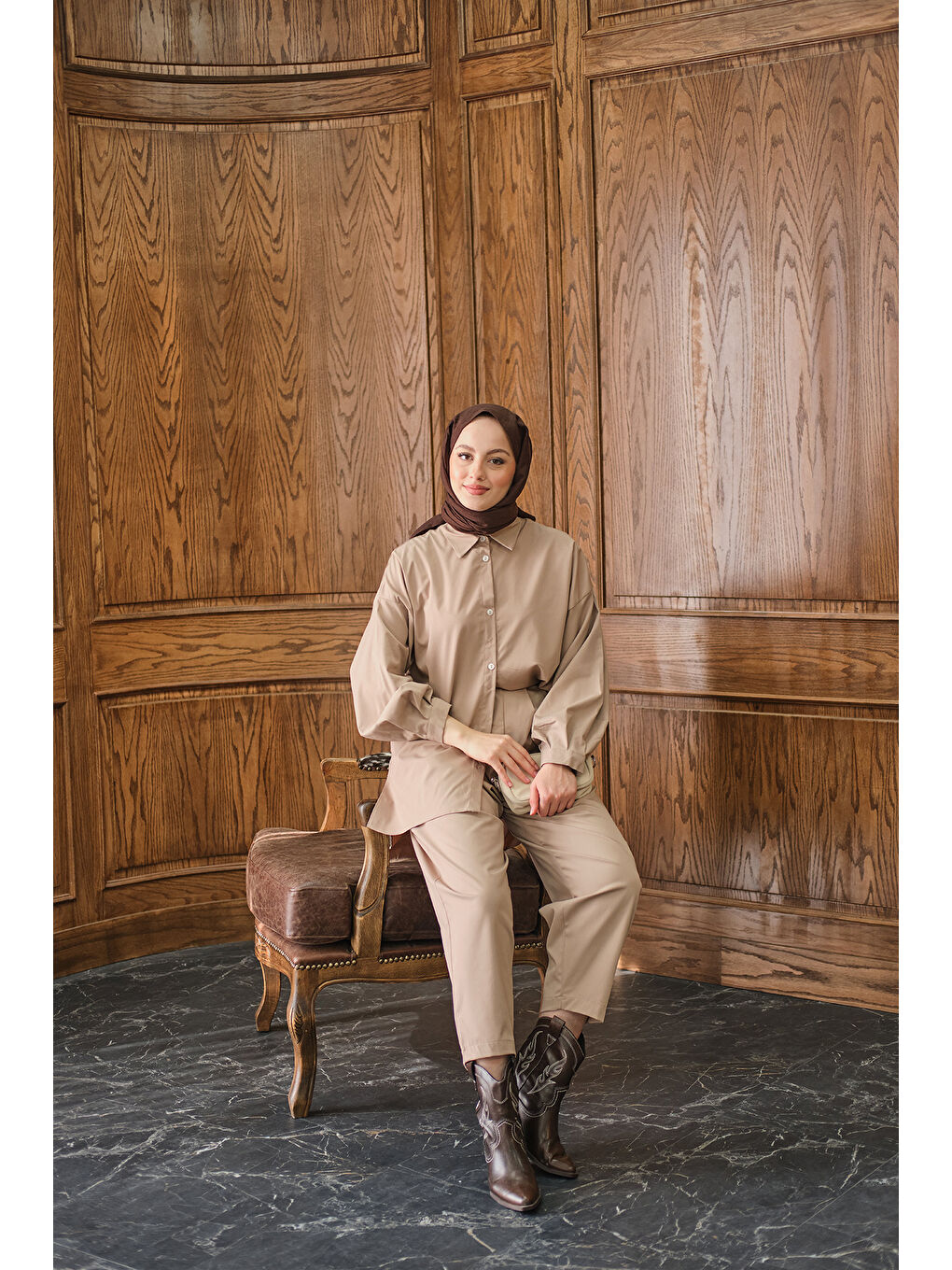 Ekru Kadın Gömlekli Takım Krem-1