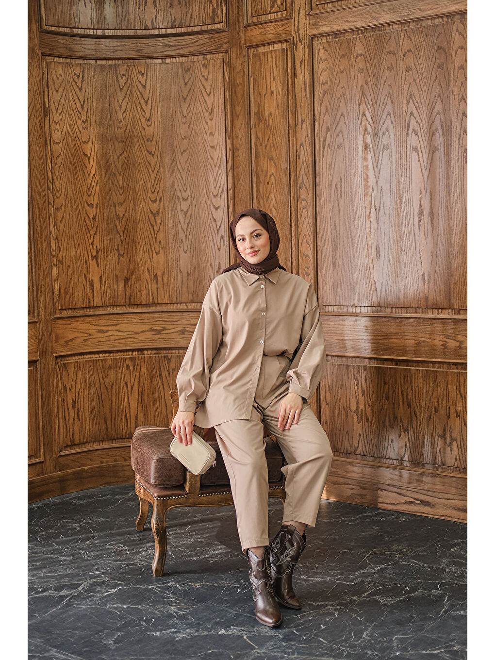 Ekru Kadın Gömlekli Takım Krem-2