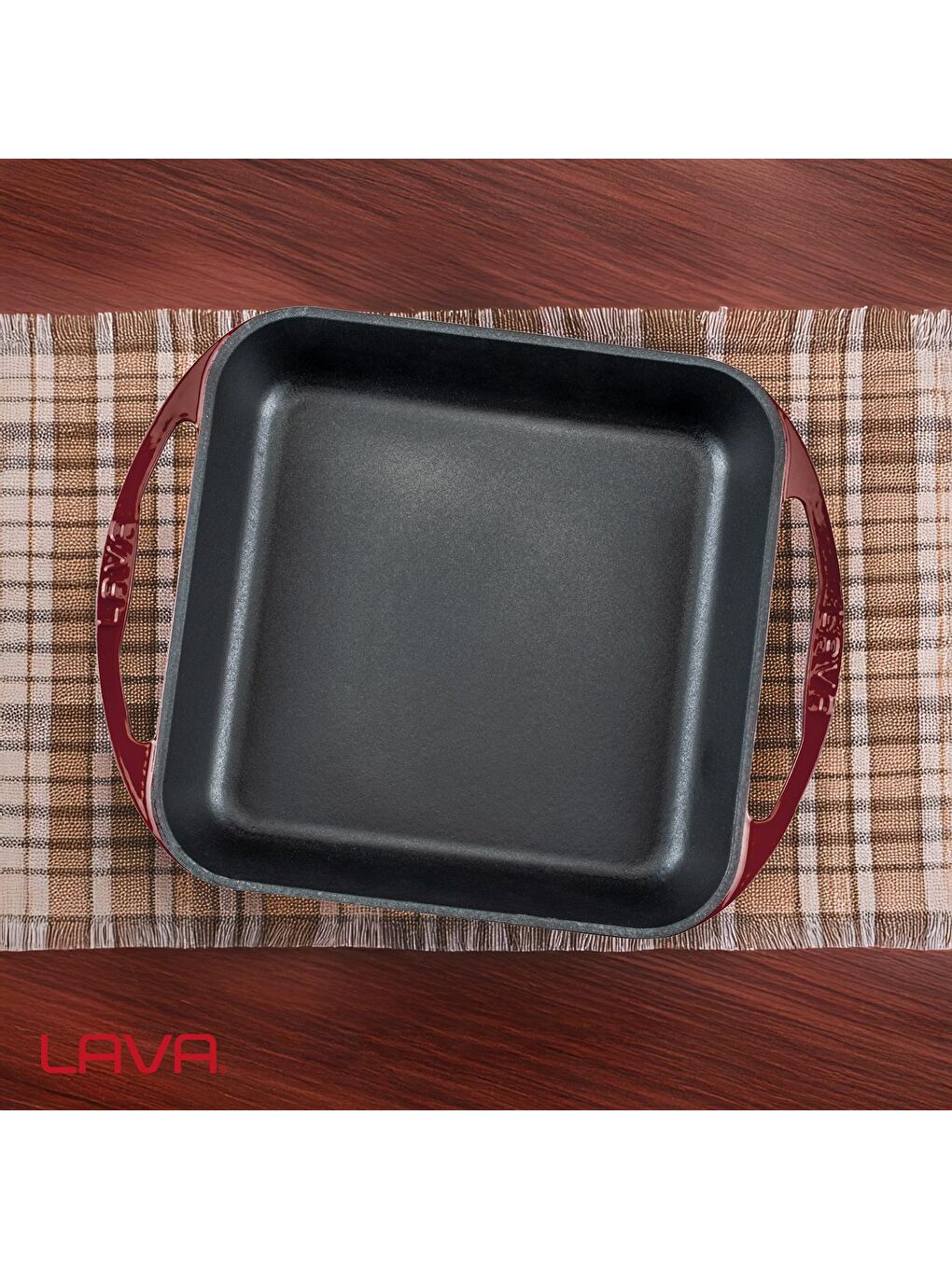 Bordo Kare Kızartma Tavası Döküm Demir Yekpare Çift Kulplu Ölçü 26x26cm.-6