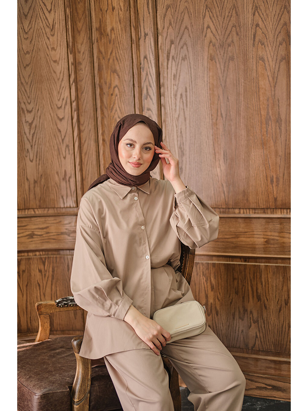 Ekru Kadın Gömlekli Takım Krem-4