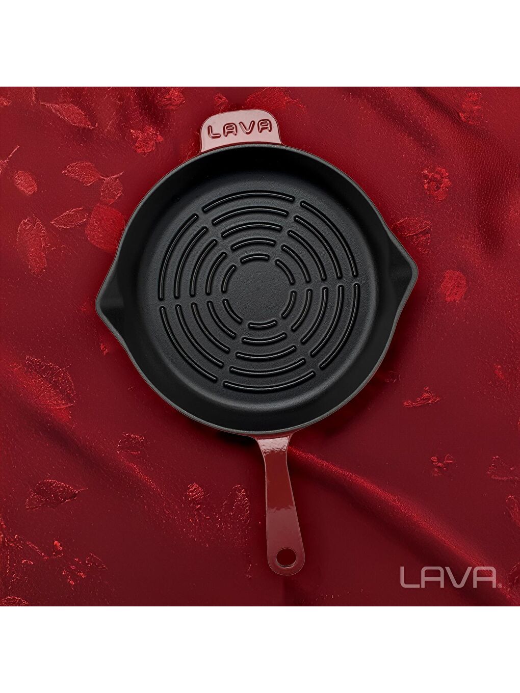 Bordo Yuvarlak Izgara Tava Döküm Demir Yekpare Saplı Radyal Dokulu İç Yüzey Çap(Ø)28cm.-6