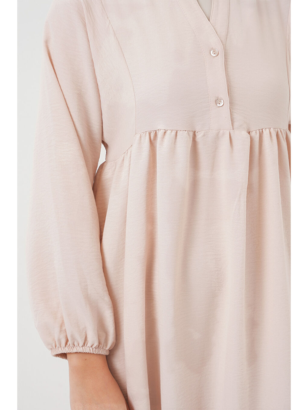 Ekru Kadın Uzun Tesettür Elbise 2525 - Krem-4