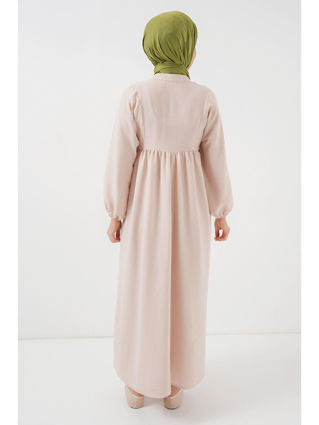 Ekru Kadın Uzun Tesettür Elbise 2525 - Krem-5