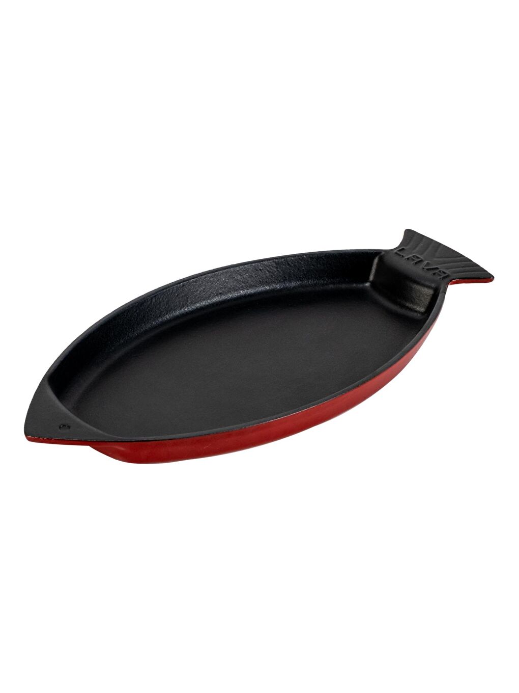 Bordo Balık Tabağı Döküm Demir Yekpare Kulplu Ölçü 15x24cm.-1