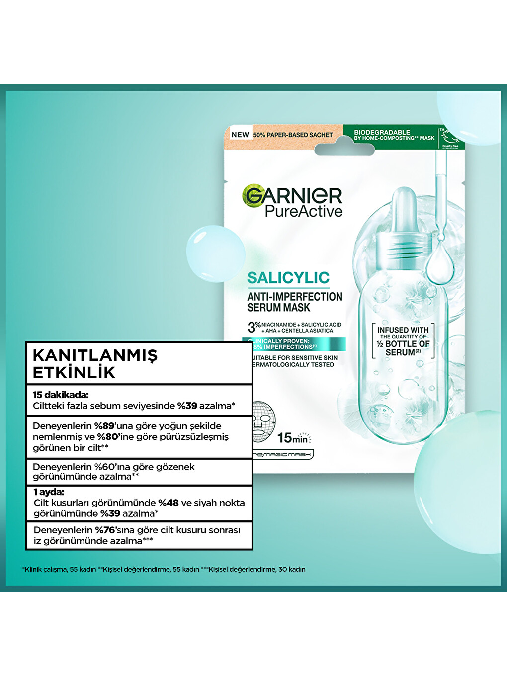 Salisilik Cilt Kusuru Görünümü Karşıtı Maske, (3% Niasinamid, Aha, Centella Asiatica), Vegan-3
