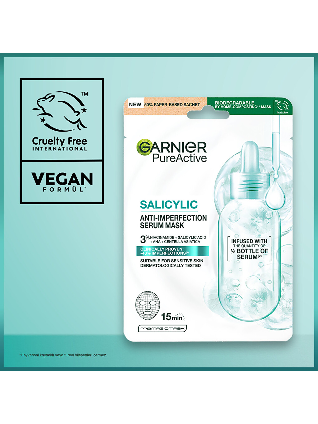 Salisilik Cilt Kusuru Görünümü Karşıtı Maske, (3% Niasinamid, Aha, Centella Asiatica), Vegan-6