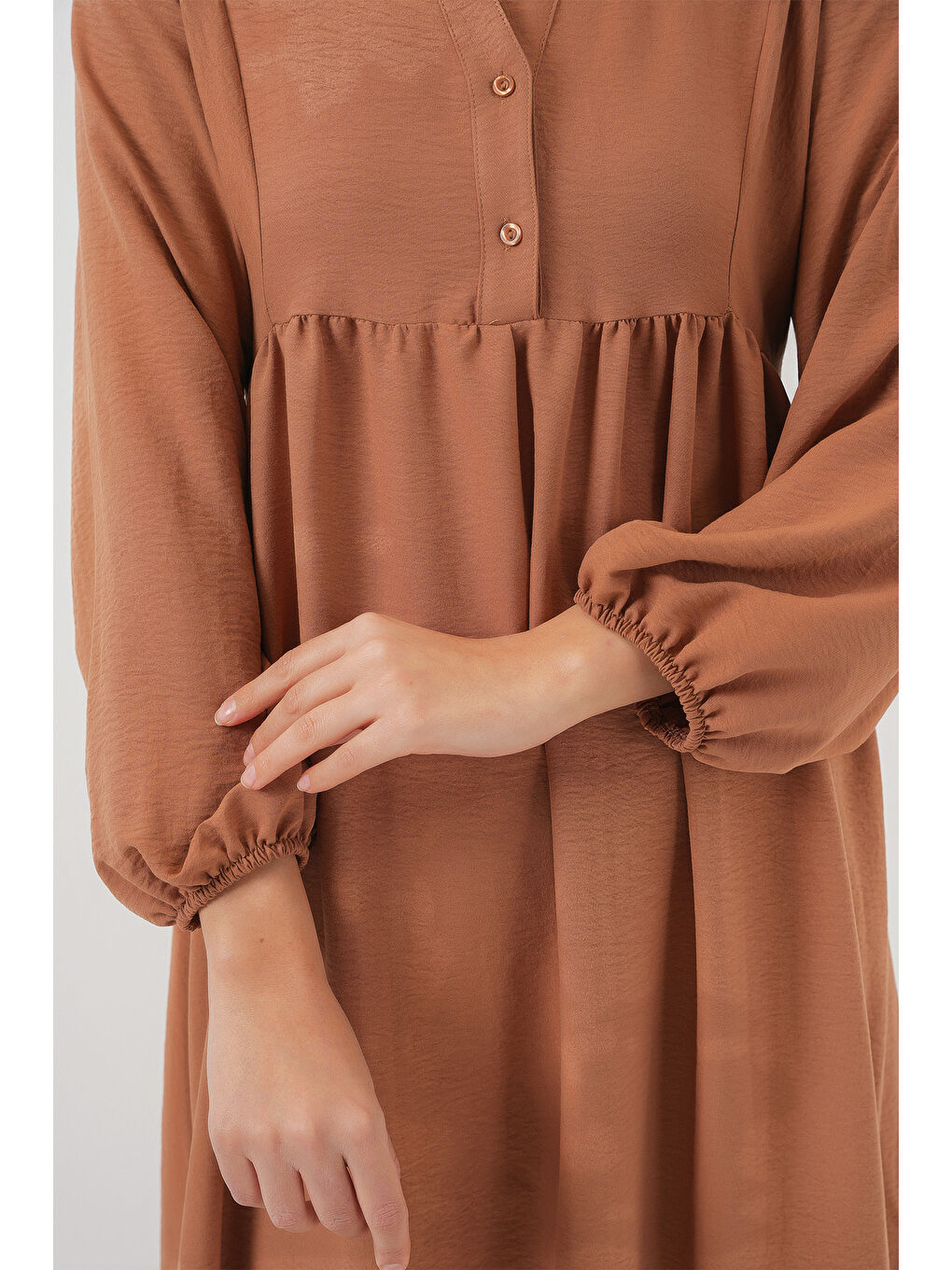 Kahverengi Kadın Uzun Tesettür Elbise 2525 - Taba-4