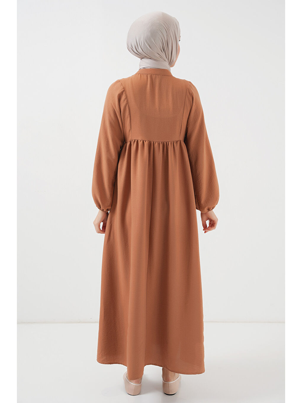 Kahverengi Kadın Uzun Tesettür Elbise 2525 - Taba-5