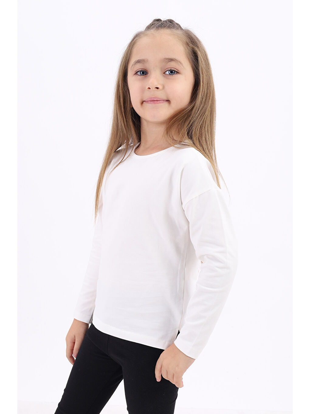 Ekru Kız Çocuk Nakışlı Tişört-1