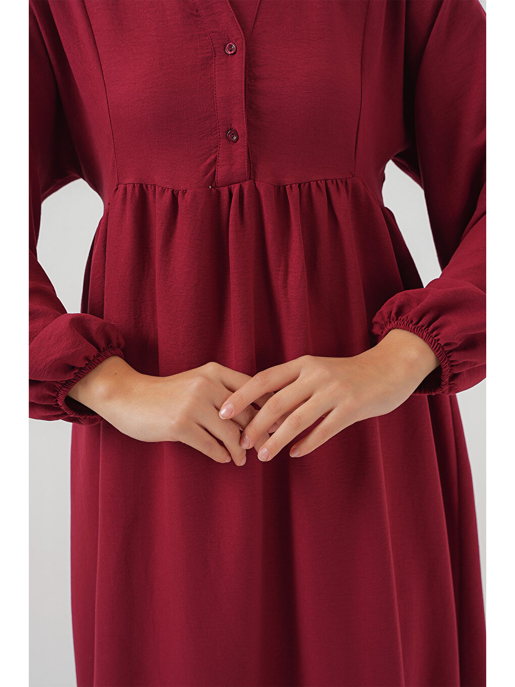 Kadın Uzun Tesettür Elbise 2525 - Bordo-4