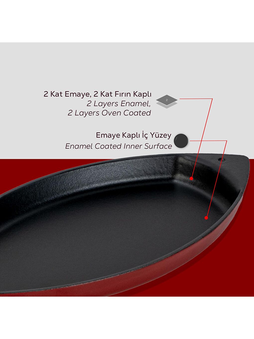 Bordo Balık Tabağı Döküm Demir Yekpare Kulplu Ölçü 15x24cm.-5