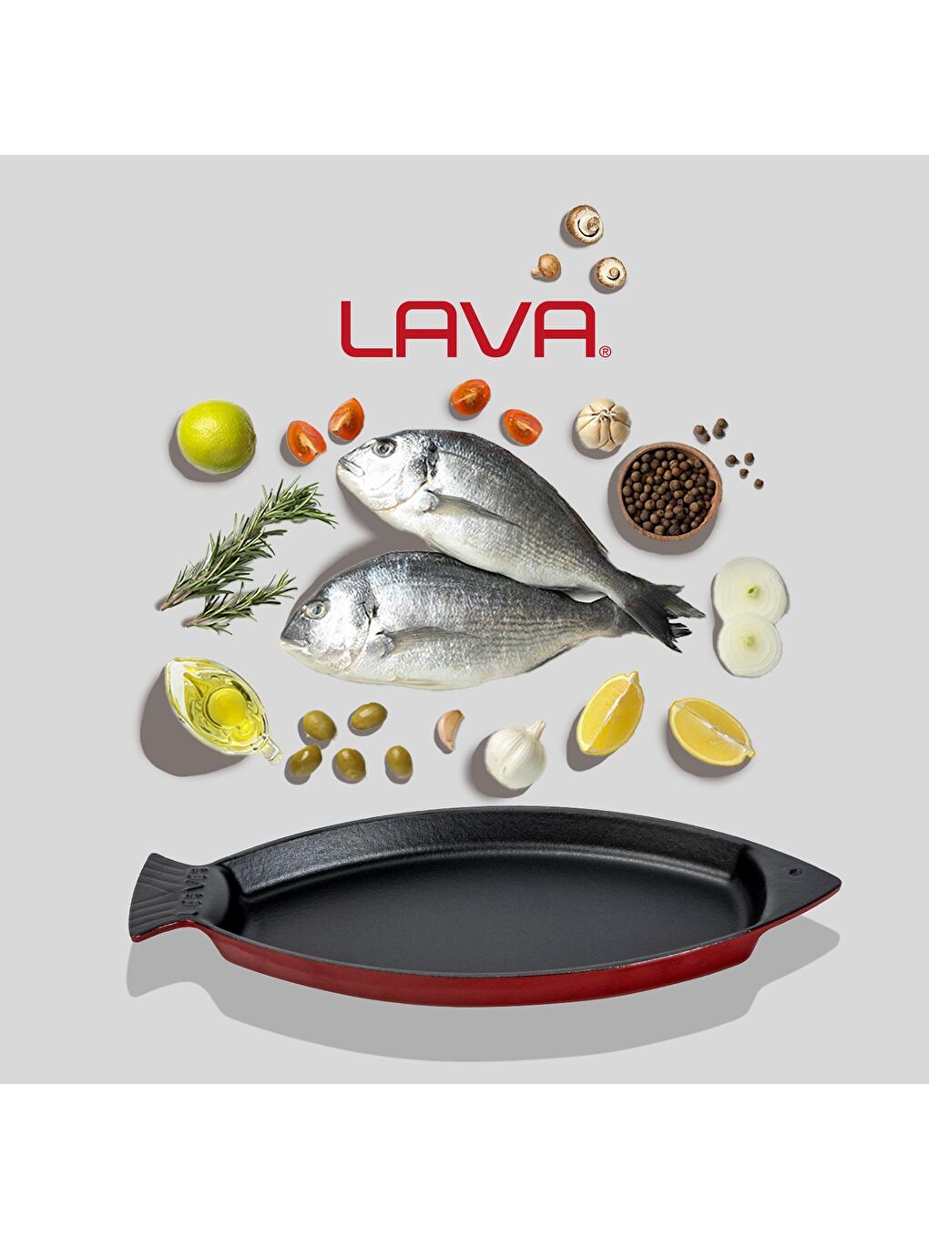 Bordo Balık Tabağı Döküm Demir Yekpare Kulplu Ölçü 15x24cm.-6