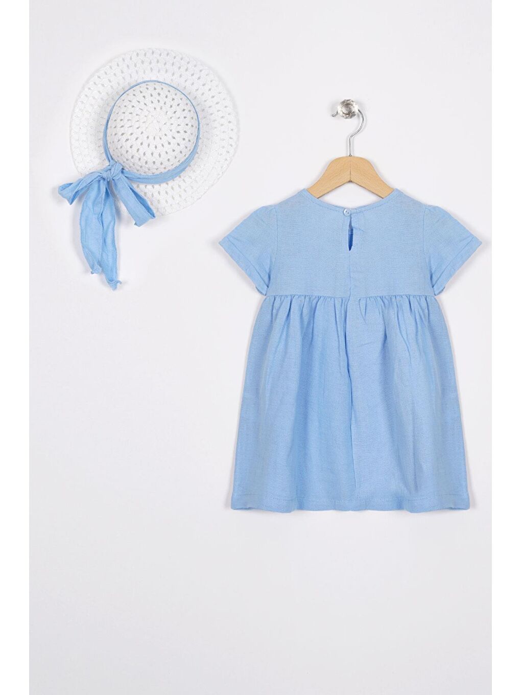 Mavi Bisiklet Yaka Şapka Aksesuarlı Kız Çocuk Elbise-2