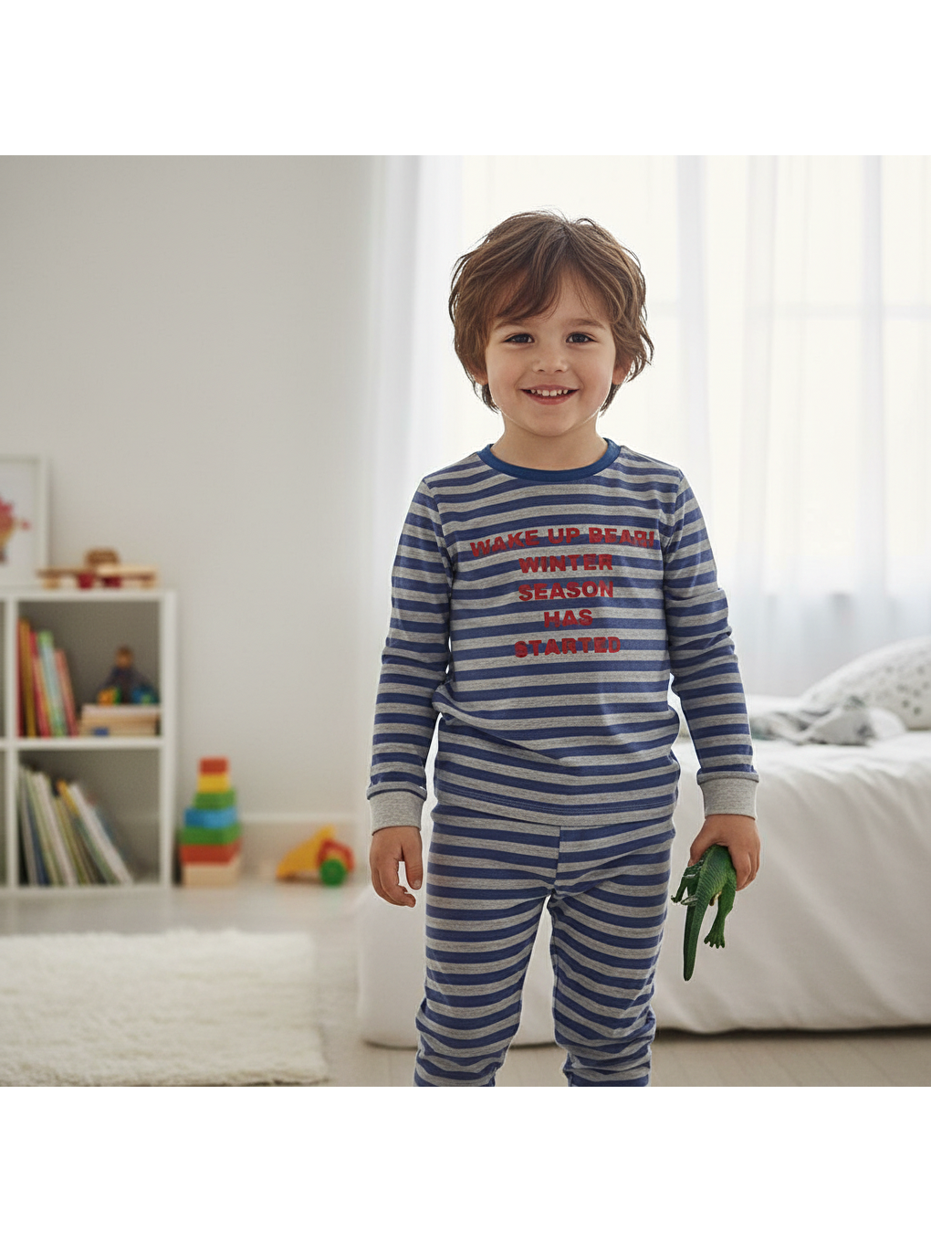 Çocuk Baskılı Çizgili Mavi Renk 2'li Takım Cb1065-2