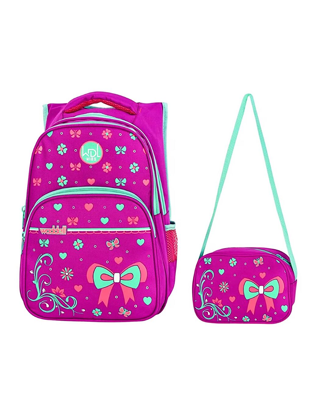 3 Bölmeli İlkokul Çantası ve Beslenme Çantası Kurdela Pembe 3026