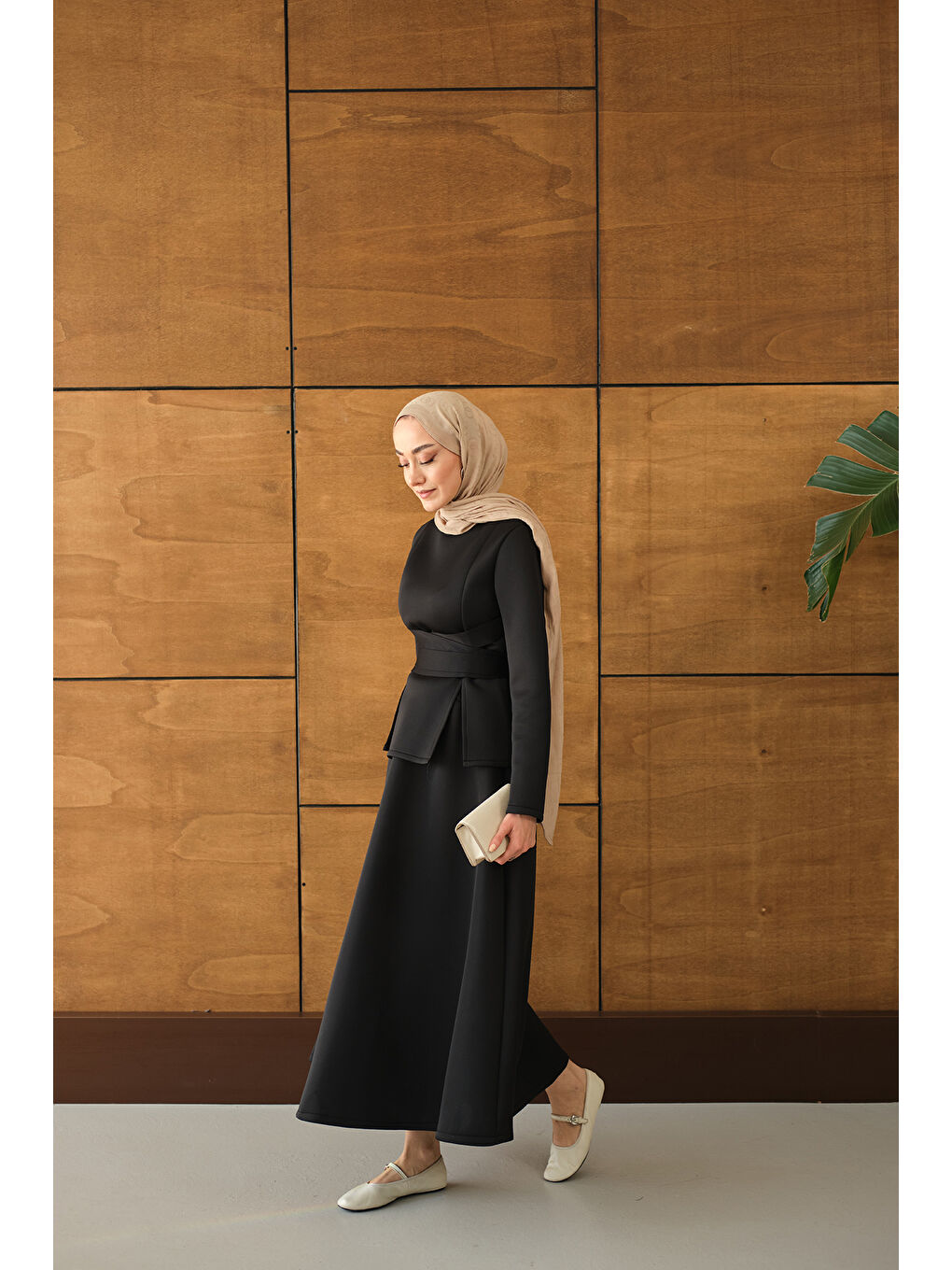 Kadın Bel Bağlamalı Etekli Takım Siyah-2