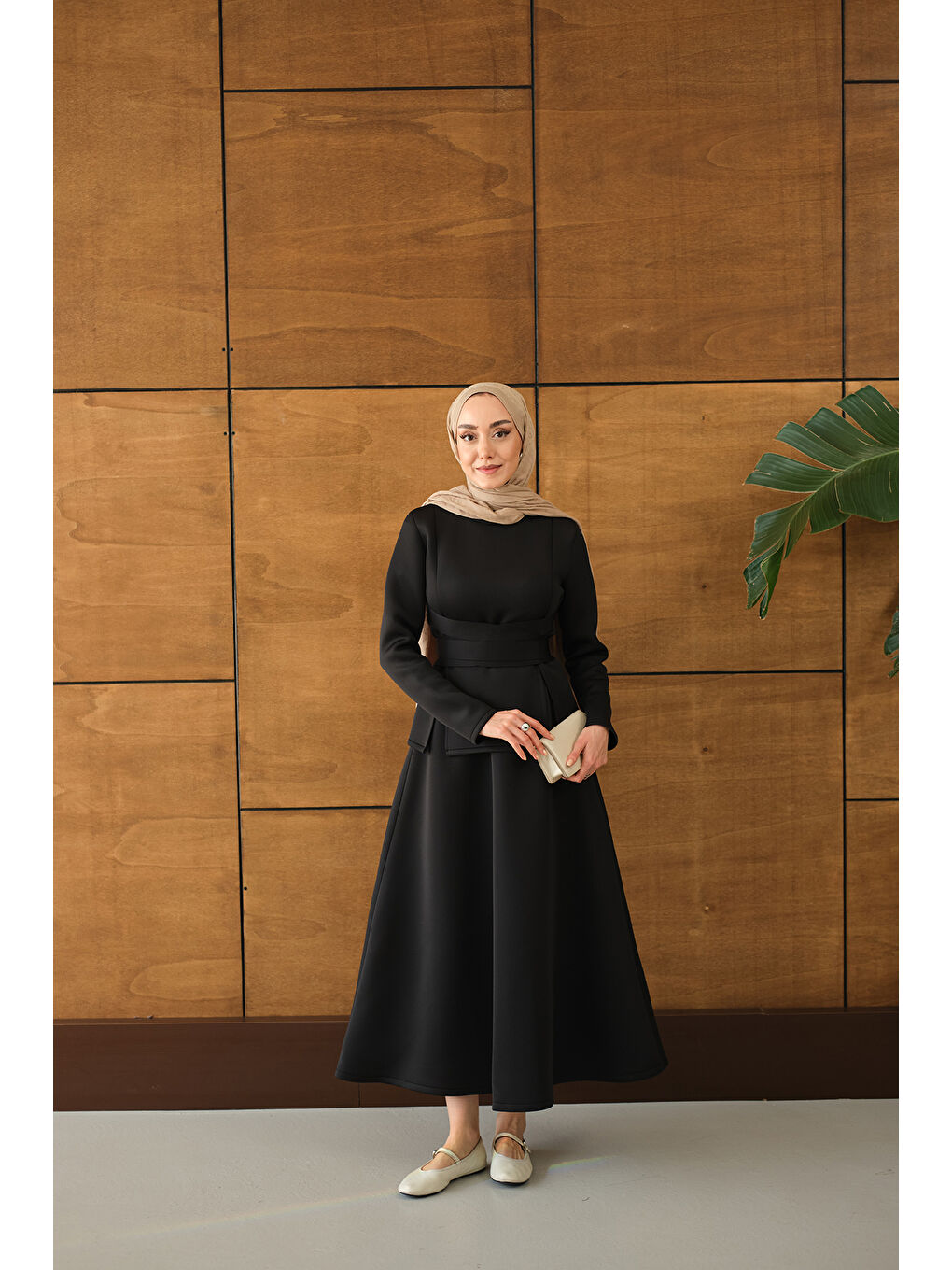 Kadın Bel Bağlamalı Etekli Takım Siyah-3