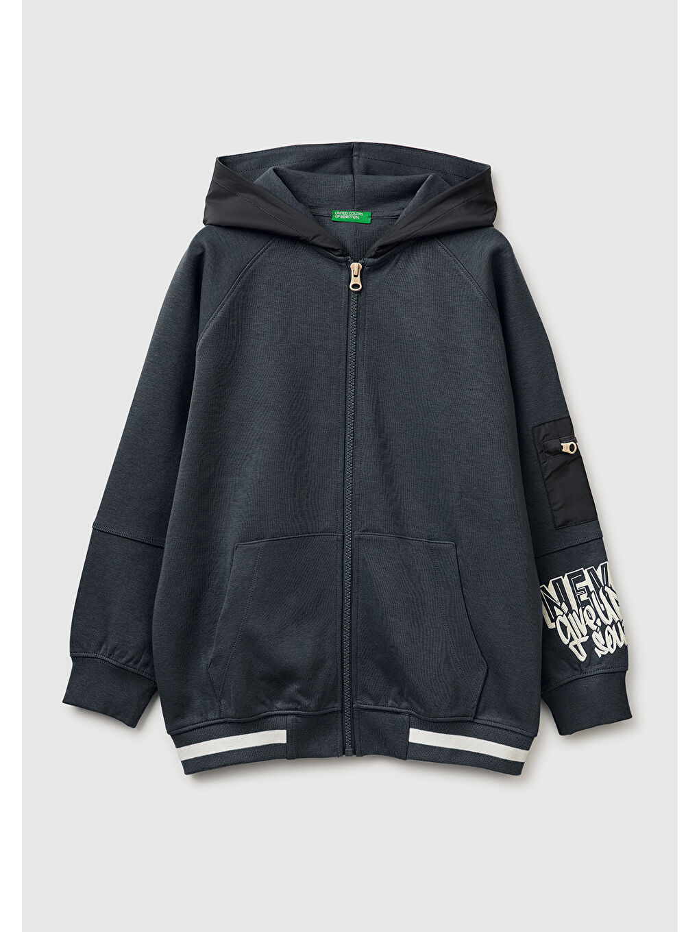 Erkek Çocuk Antrasit Cep Detaylı Fermuarlı Kapüşonlu Sweatshirt