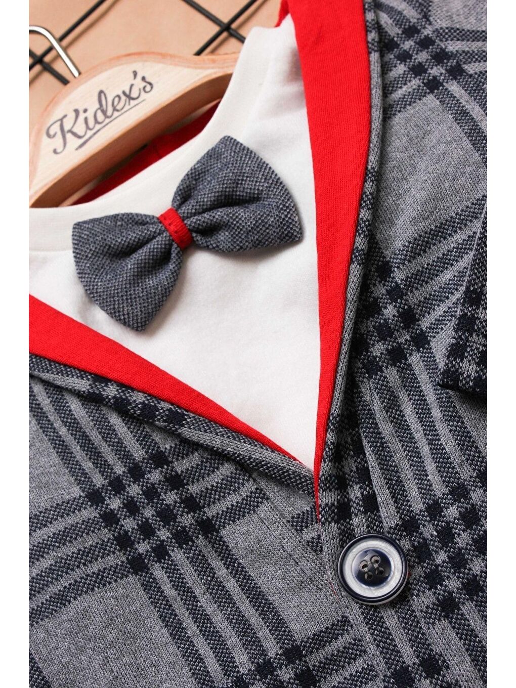 Antrasit Ekose Bebek 3’lü Takım Pamuklu Erkek Bebek Takım-4