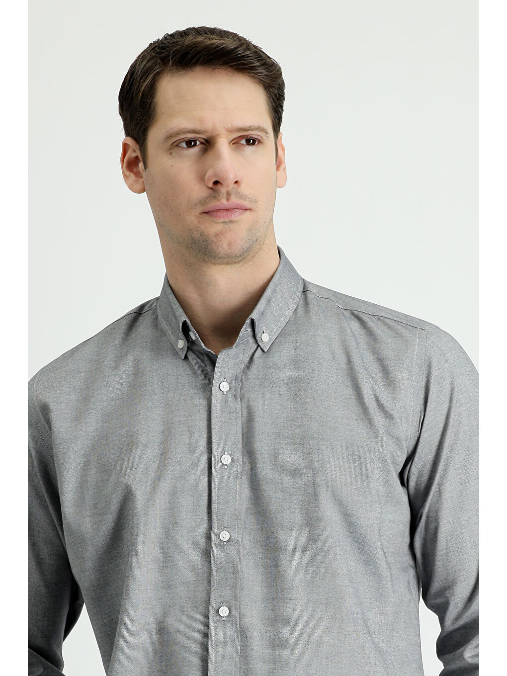 Siyah Uzun Kol Slim Fit Dar Kesim Oxford Pamuk Düğmeli Yaka %100 Pamuk Gömlek-1