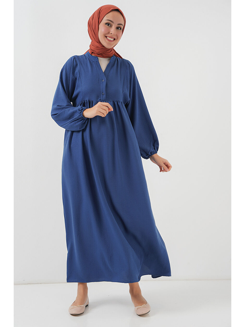 Kadın Uzun Tesettür Elbise 2525 - İndigo-1