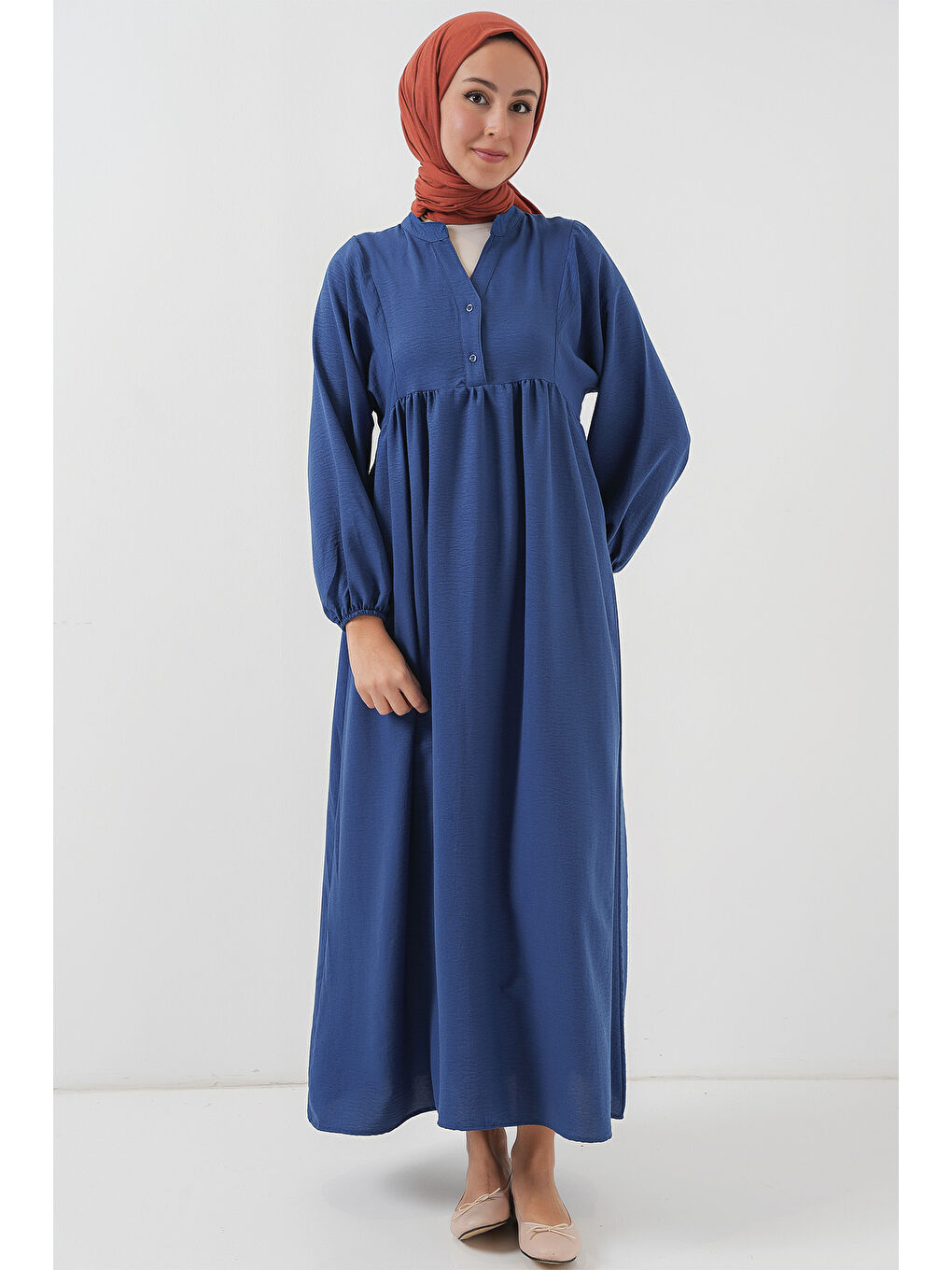 Kadın Uzun Tesettür Elbise 2525 - İndigo-3