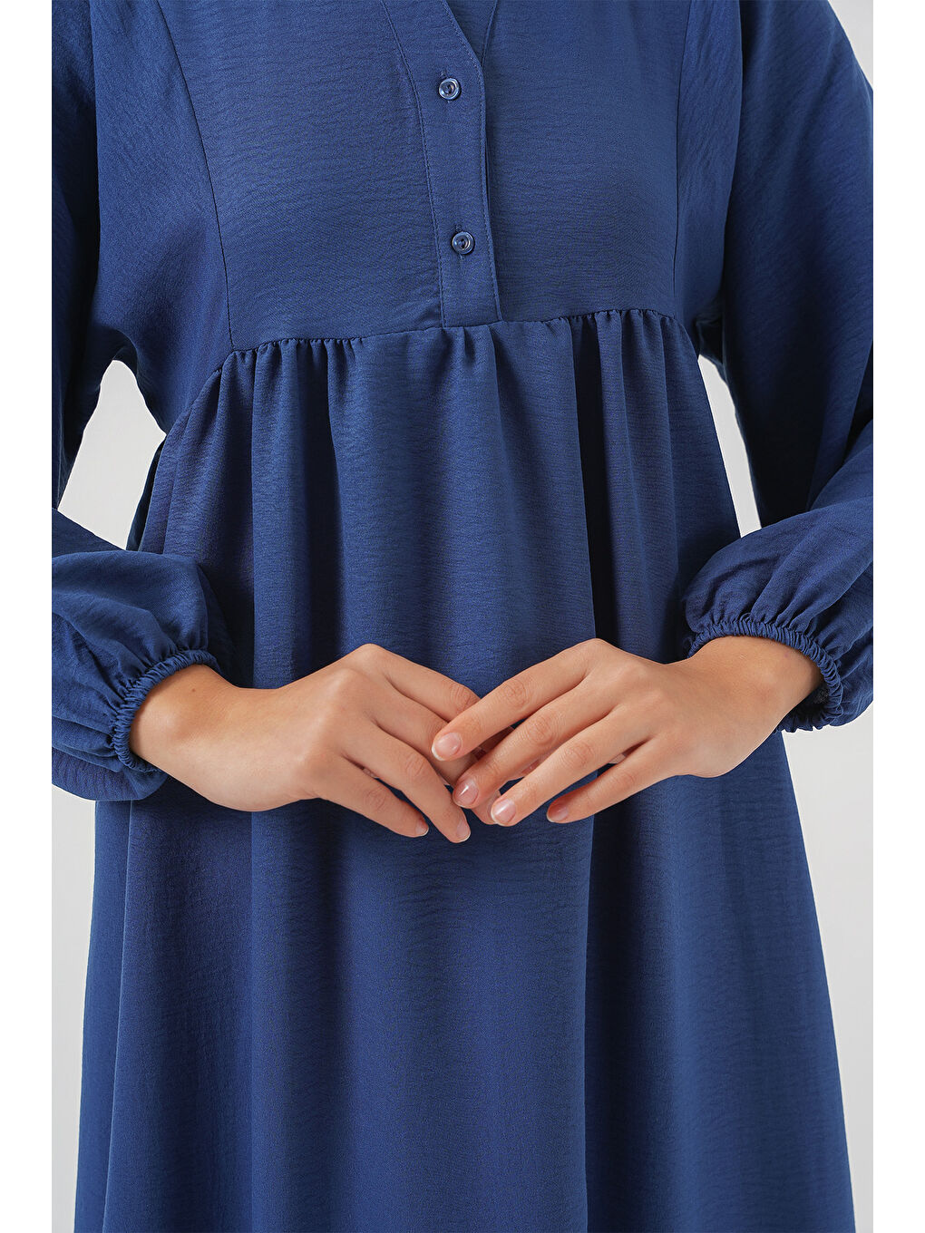 Kadın Uzun Tesettür Elbise 2525 - İndigo-4