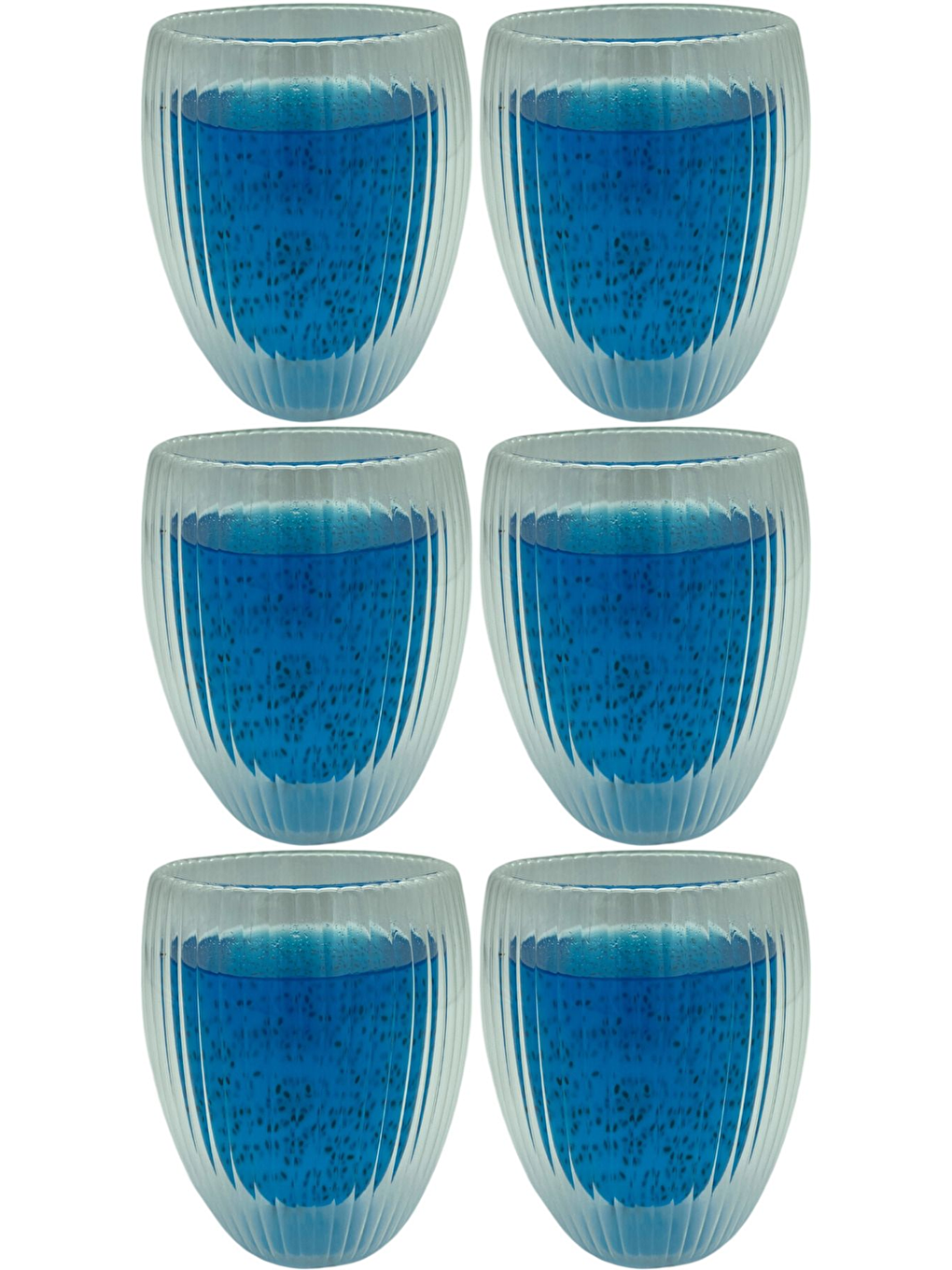 Renksiz Çift Cidarlı Çizgili Cam 300 ml Bardak Seti 6 Adet