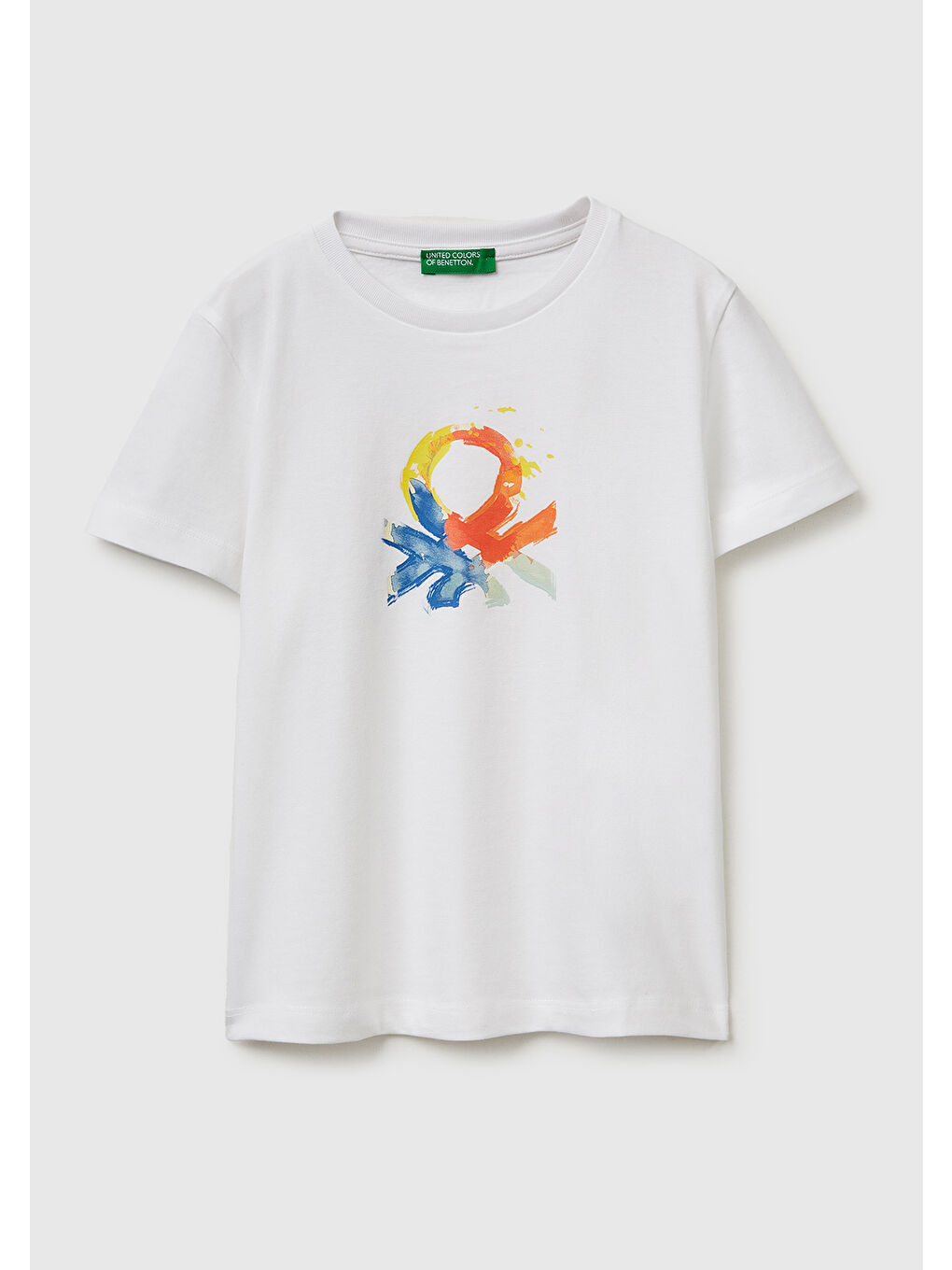 Erkek Çocuk Beyaz Önü Logo Baskılı Yuvarlak Yaka T-Shirt