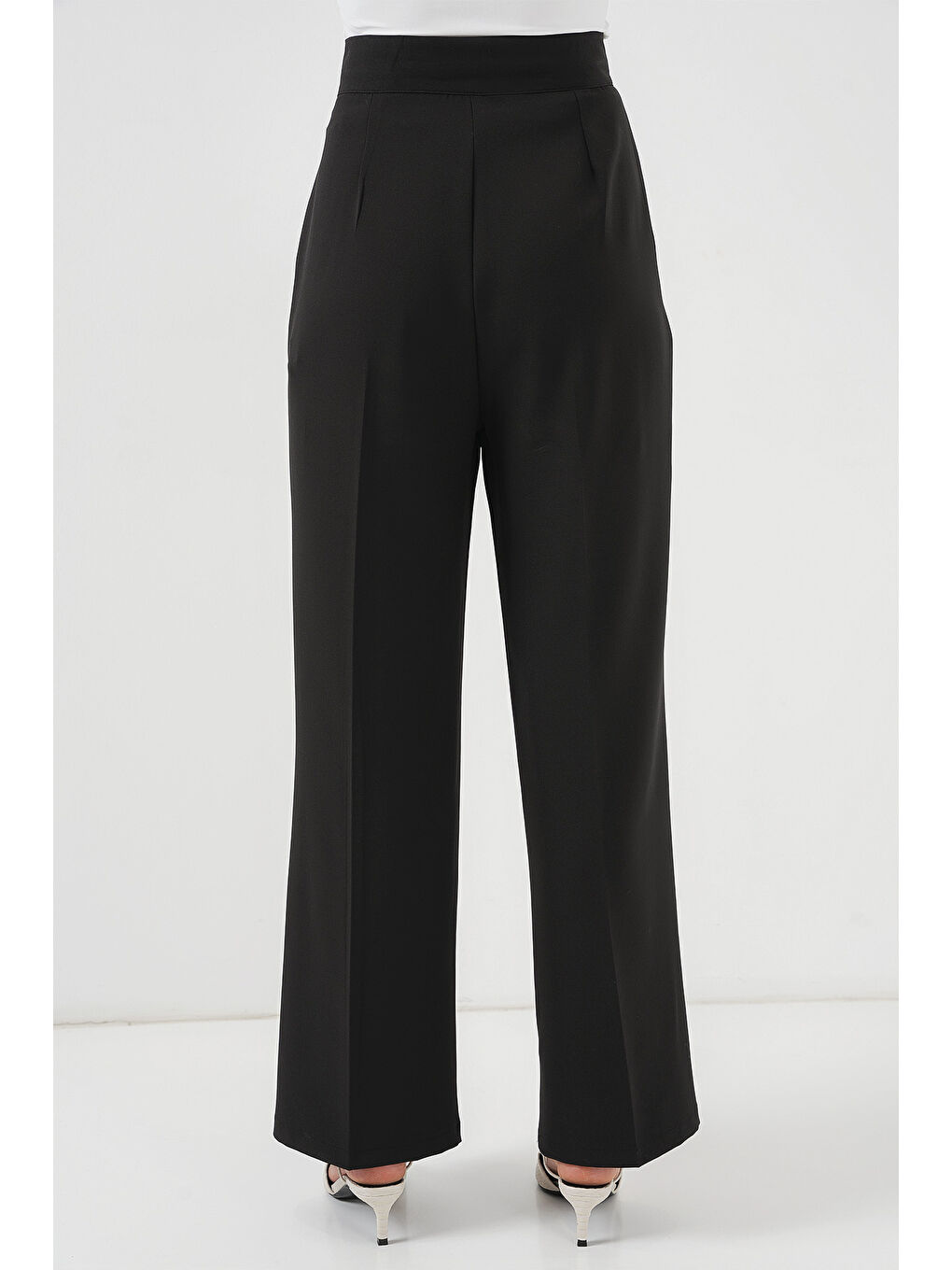 Kadın Yüksek Bel Bol Kumaş Pantolon 6697 - Siyah-5