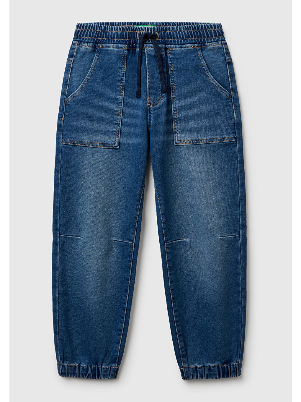 Erkek Çocuk Koyu Mavi Logo Detaylı Büzgü İpli Denim Jogger Pantolon