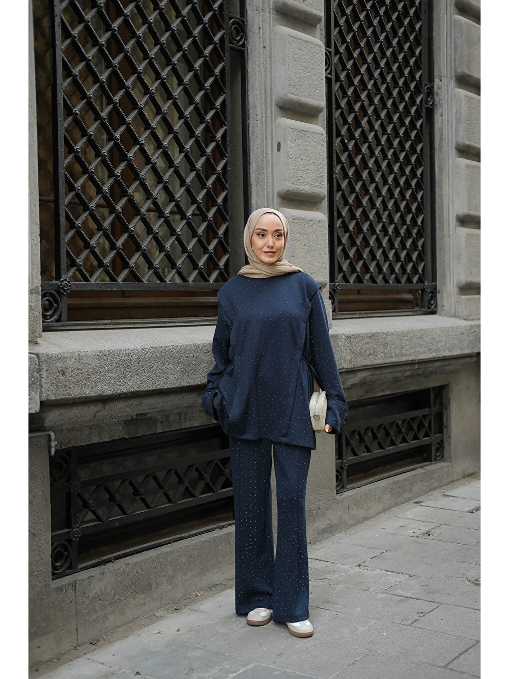 Kadın Taş Detay Beli Lastikli Takım Lacivert-3