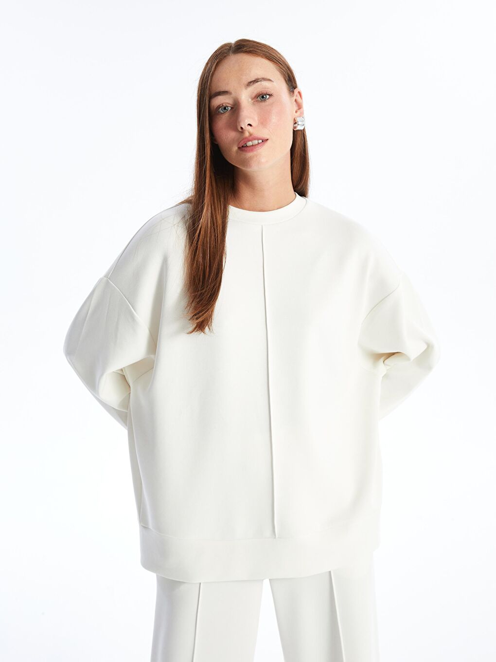 Dexia Ekru Aversa - Modal  Kumaş Oversize Uzun Kollu Sweatshirt - Ekru - 1