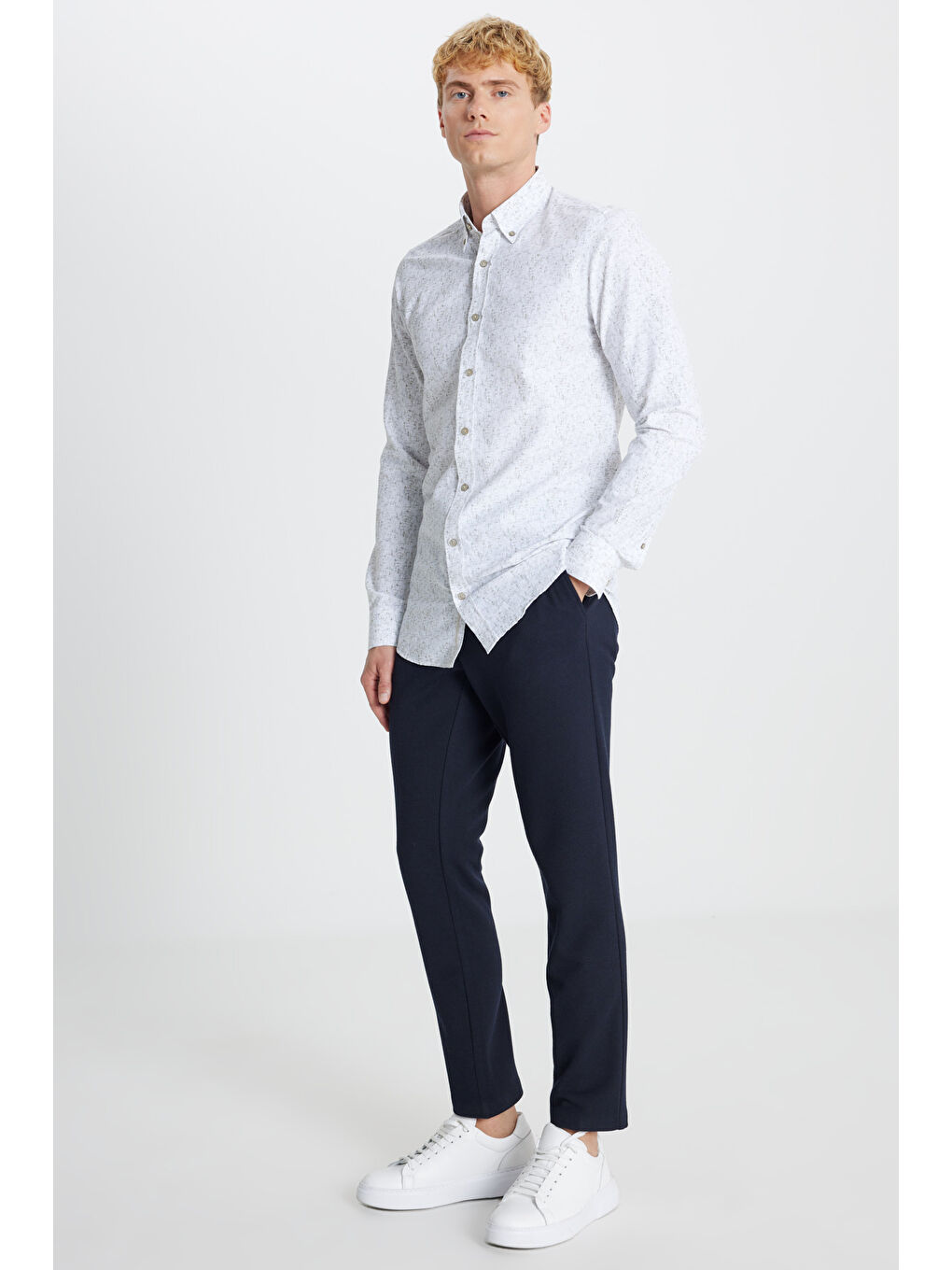 Erkek Beyaz-Haki Gömlek-1