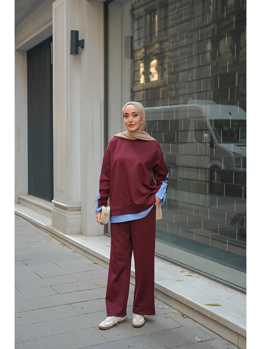Kadın Gömlek Detay İkili Takım Bordo-1