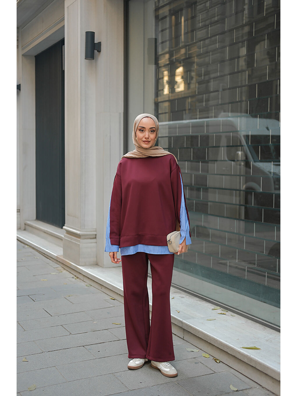 Kadın Gömlek Detay İkili Takım Bordo-2