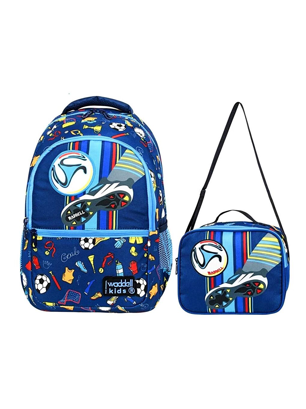 3 Bölmeli İlkokul Çantası ve Beslenme Çantası Futbol Lacivert 24203