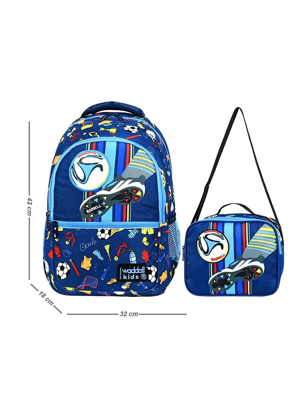 3 Bölmeli İlkokul Çantası ve Beslenme Çantası Futbol Lacivert 24203-1