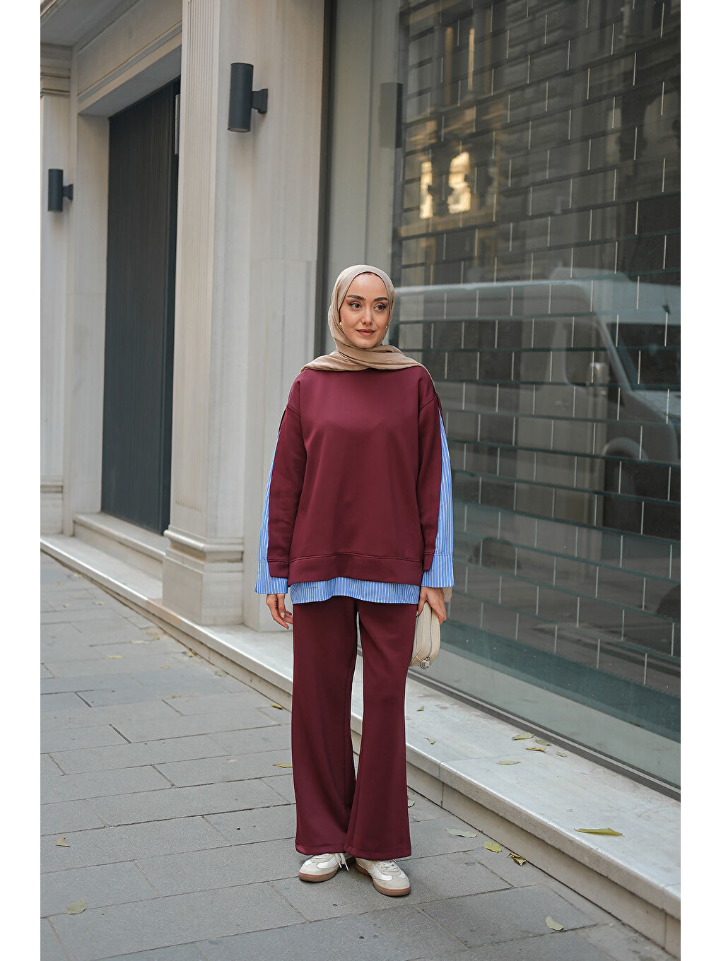 Kadın Gömlek Detay İkili Takım Bordo-3