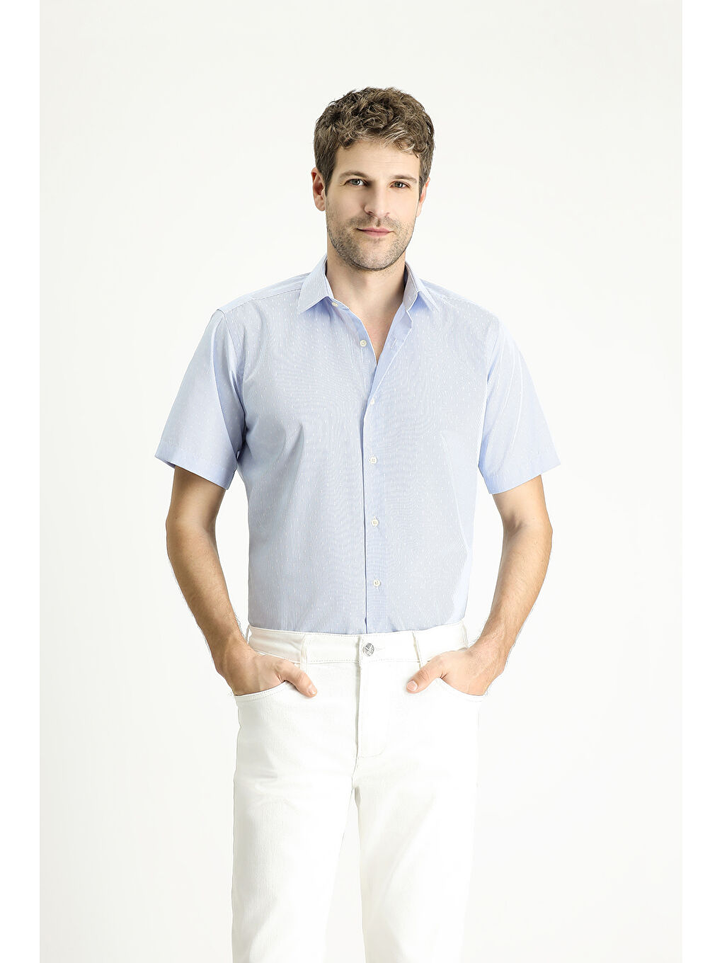 Mavi Kısa Kol Regular Fit Desenli Pamuklu Kolay Ütülenebilir Büyük Beden Gömlek