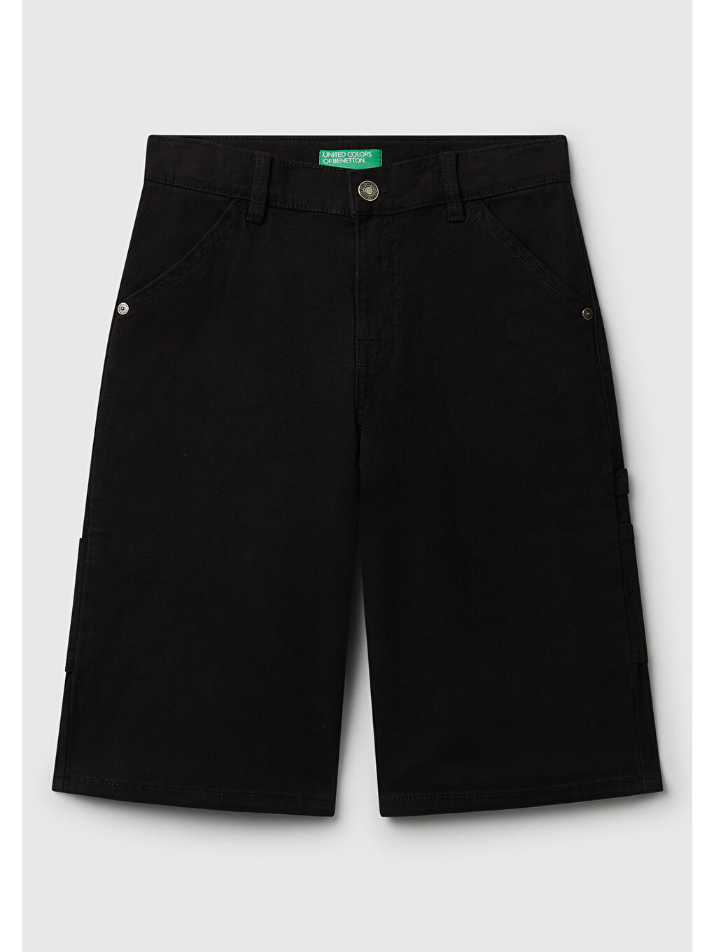 Erkek Çocuk Siyah Logo ve Cep Detaylı Düğmeli Streç Denim Bermuda Şort