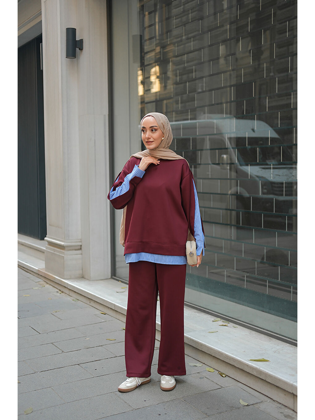 Kadın Gömlek Detay İkili Takım Bordo-4