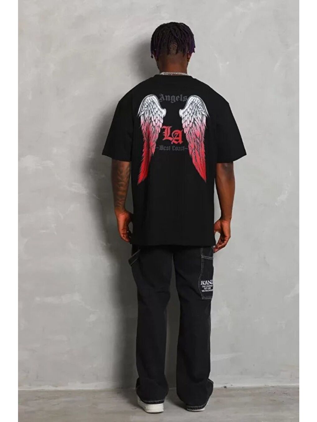 Unisex Oversize Baskılı Bisiklet Yaka T-Shirt - Siyah-1