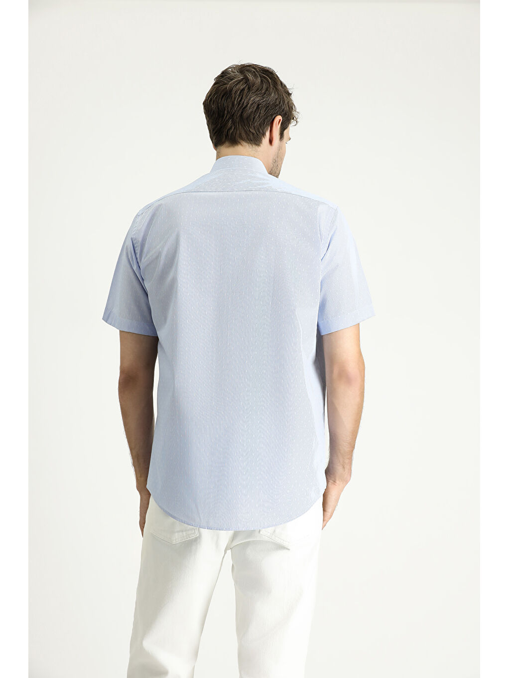 Mavi Kısa Kol Regular Fit Desenli Pamuklu Kolay Ütülenebilir Büyük Beden Gömlek-3