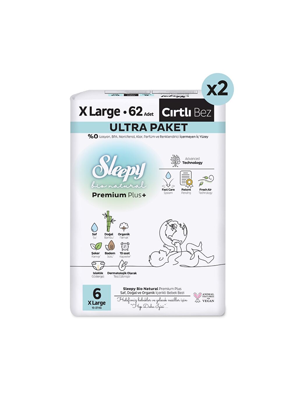 Bio Natural Premium Plus Ultra Paket Bebek Bezi 6 Numara Xlarge 124 Adet-1