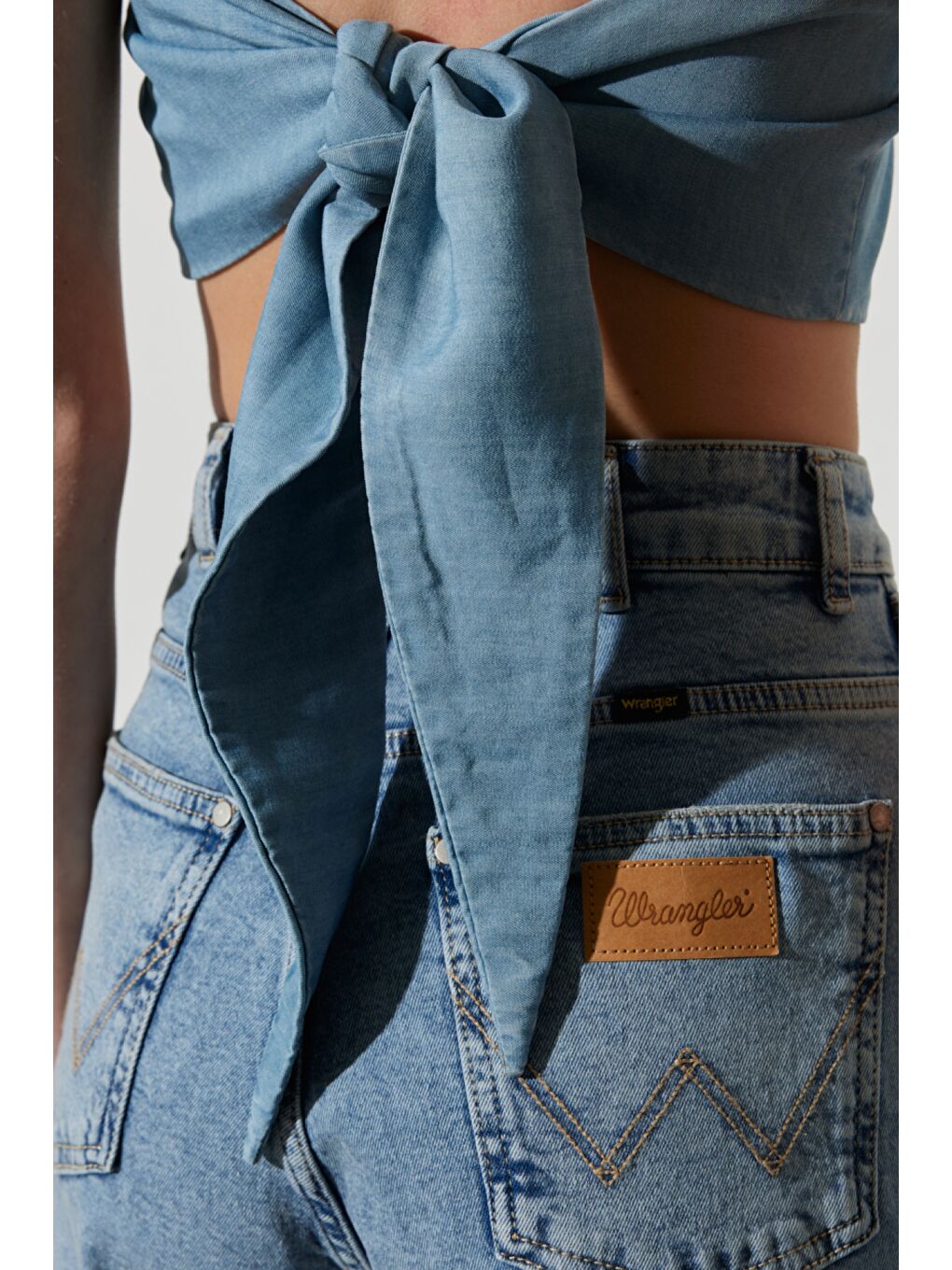 Regular Fit Normal Kesim Askılı Açık Mavi Jean Crop Bluz-6