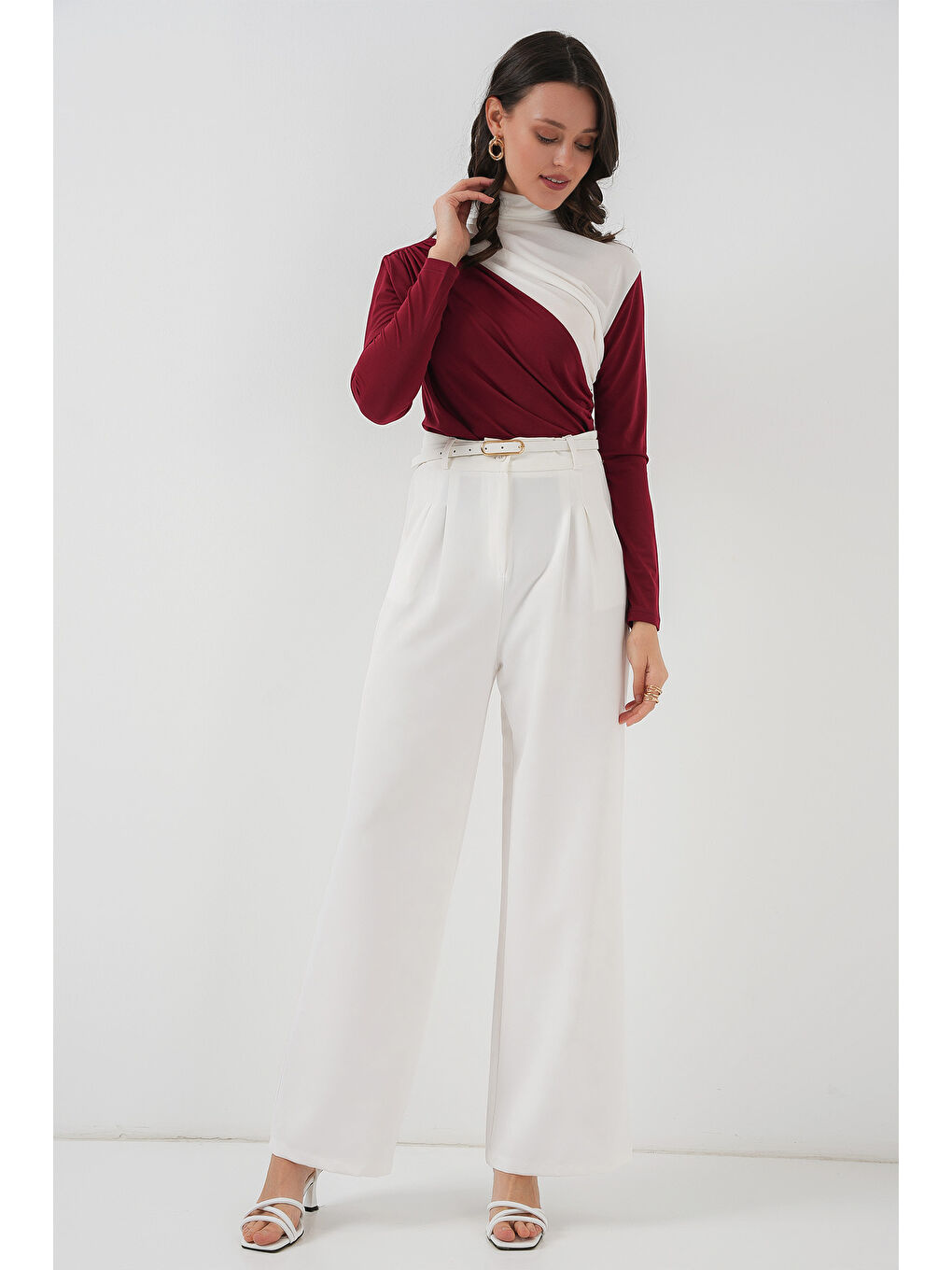 940 Büzgü Detaylı Sandy Bluz - Bordo-1