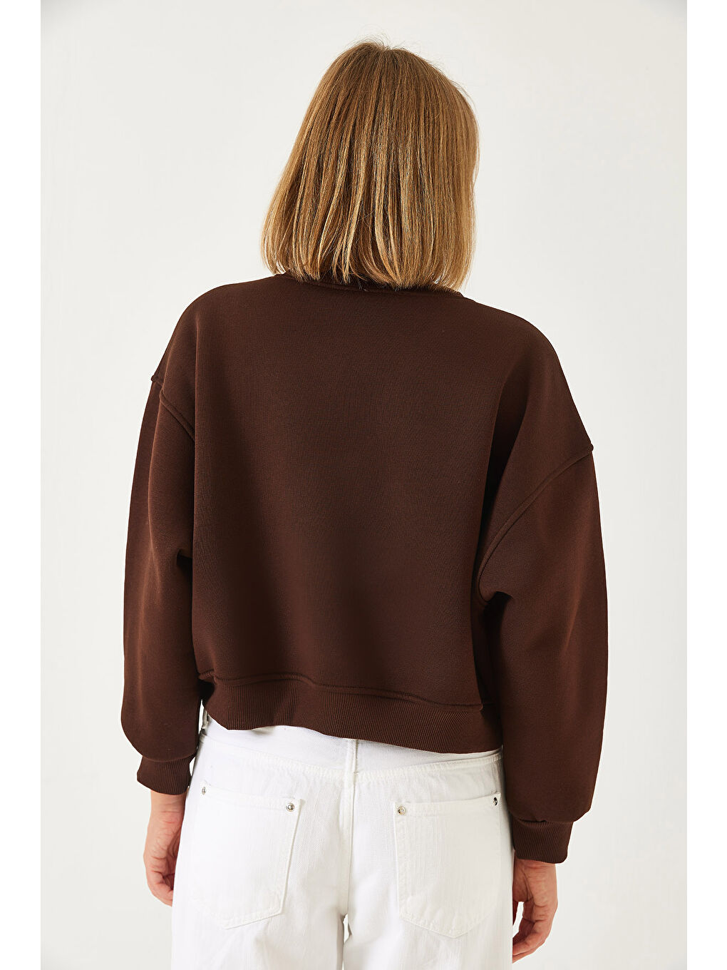 Kahverengi Kadın Üç İplik Şardonlu Ayıcık İşlemeli Sweatshirt-6